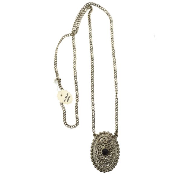 Long Necklace Large Oval Pendant Stone Heavy Metal Made in India - Picture 1 of 4